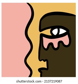 Cubism Linear Abstract Face. Colorful Modern Trendy Art. 