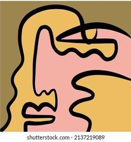 Cubism Linear Abstract Face. Colorful Modern Trendy Art. 