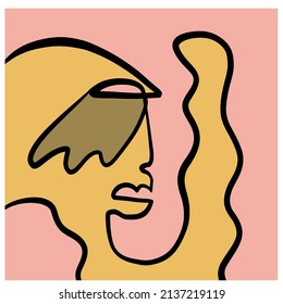 Cubism Linear Abstract Face. Colorful Modern Trendy Art. 