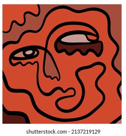 Cubism Linear Abstract Face. Colorful Modern Trendy Art. 