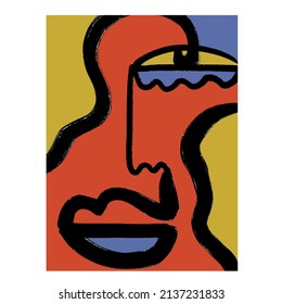 Cubism Linear Abstract Face. Colorful Modern Trendy Art. Decor Printable Art, Abstract Art Prints, Modern Wall Art, House Warming Gift. 