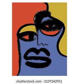 Cubism Linear Abstract Face. Colorful Modern Trendy Art. Decor Printable Art, Abstract Art Prints, Modern Wall Art, House Warming Gift. 