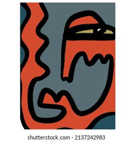 Cubism Linear Abstract Face. Colorful Modern Trendy Art. Decor Printable Art, Abstract Art Prints, Modern Wall Art, House Warming Gift. 
