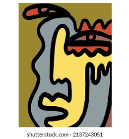 Lineares abstraktes Gesicht des Kubismus. Farbenfrohe moderne, trendige Kunst. Dekoration Printable Kunst, Abstrakte Kunstdrucke, Moderne Wandkunst, Hauswärme Geschenk. 