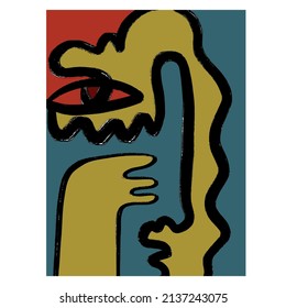 Lineares abstraktes Gesicht des Kubismus. Farbenfrohe moderne, trendige Kunst. Dekoration Printable Kunst, Abstrakte Kunstdrucke, Moderne Wandkunst, Hauswärme Geschenk. 