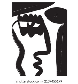 Cubism Linear Abstract Face. Modern Trendy Art. Decor Printable Art, Abstract Art Prints, Modern Wall Art, House Warming Gift. 