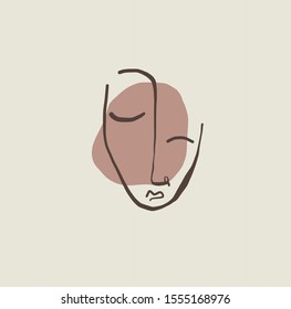 Cubism linear abstract naive face. Contemporary portrait in modern style. Minimal creative human logo 