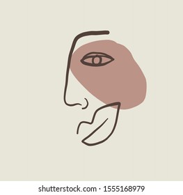 Cubism linear abstract naive face. Contemporary portrait in modern style. Minimal creative human logo 