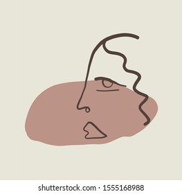 Cubism linear abstract naive face. Contemporary portrait in modern style. Minimal creative human logo 