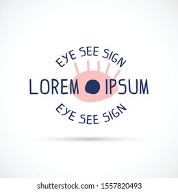 Cubism logo sign blue pink round text eye