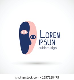 Cubism Logo Sign Face Blue Pink Mask