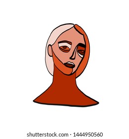 Cubism portrait of a woman Contemporary drawing girl face with colorful elements - red, pink. scarlet, maroon