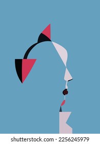Cubism style portrait. A face made up of individual figures