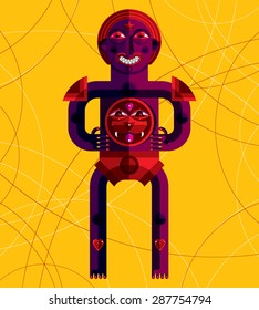 Cubism theme vector graphic illustration, modernistic symbol. Geometric cartoon character, mythic creature or shaman. Colorful drawing of  pagan idol.