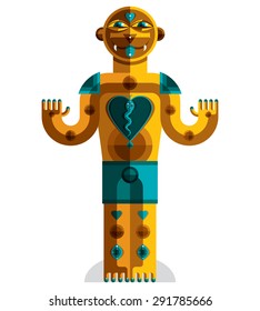Cubism theme vector graphic illustration, modernistic symbol. Geometric cartoon character, mythic creature or shaman. Colorful drawing of  pagan idol.