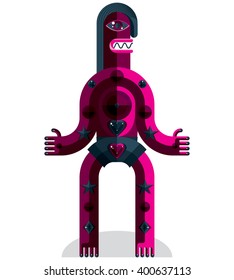 Cubism theme vector graphic illustration, modernistic symbol. Geometric cartoon character, mythic creature or shaman. Colorful drawing of  pagan idol.