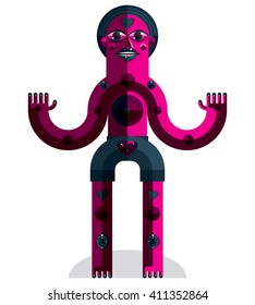 Cubism theme vector graphic illustration, modernistic symbol. Geometric cartoon character, mythic creature or shaman. Colorful drawing of  pagan idol.