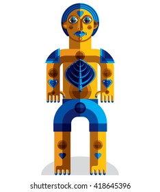 Cubism theme vector graphic illustration, modernistic symbol. Geometric cartoon character, mythic creature or shaman. Colorful drawing of  pagan idol.