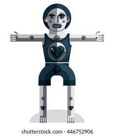 Cubism theme vector graphic illustration, modernistic symbol. Geometric cartoon character, mythic creature or shaman. Grayscale drawing of  pagan idol.