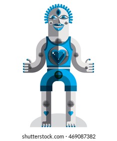 Cubism theme vector graphic illustration, modernistic symbol. Geometric cartoon character, mythic creature or shaman. Colorful drawing of  pagan idol.