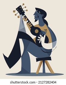 Cubism vector art - Guitar player - Illustration