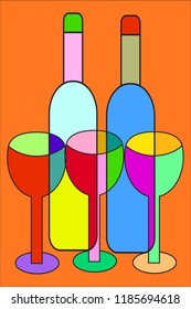 Cubism Wine with glass Design vector illustration.