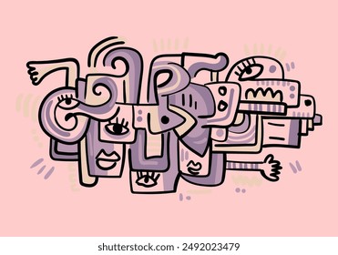 Cubism,art, ethnic ,abstract, decorative face portrait people vector illustration.