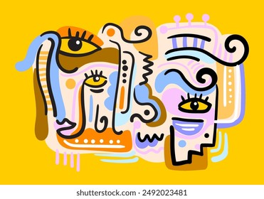 Cubism,art, ethnic ,abstract, decorative face portrait people vector illustration.