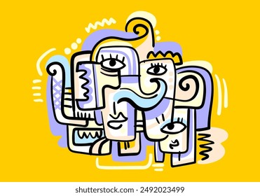 Cubism,art, ethnic ,abstract, decorative face portrait people vector illustration.