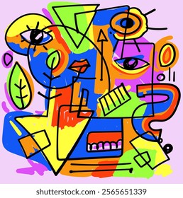 Cubism,art, ethnic ,abstract, decorative face portrait people vector illustration art