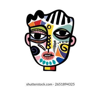 Rosto cubista com elementos de cor brilhante Ilustração vetorial para temas de arte abstrata em estilo vibrante para decoração moderna