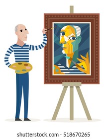 cubist painter creating a portrait