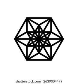 Cuboctahedron (complex view). Editable stroke vector icon.