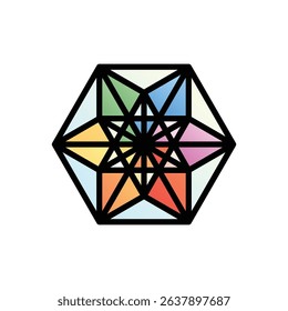 Cuboctahedron (complex view). Editable vector icon, coloured with outlined stroke.