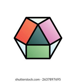Cuboctahedron (edge view). Editable vector icon, coloured with outlined stroke.