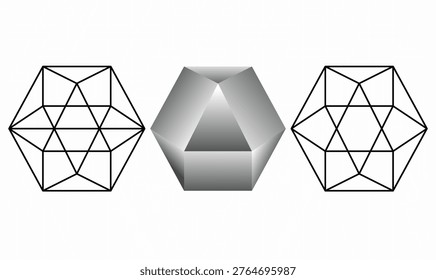 cuboctahedron, rectified cube, or rectified octahedron. vector outline and silhouette