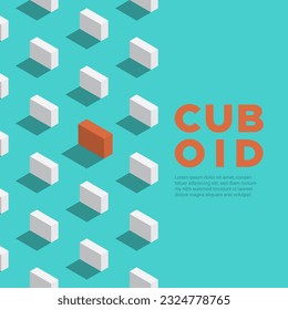 Cuboid 3D isometric pattern for banner and poster. Background illustration vector with copy space. Geometric shape with shadow.