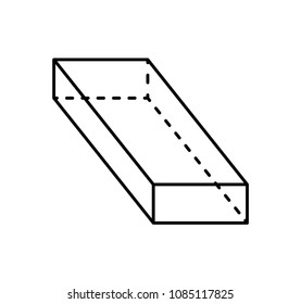 Cuboid black geometric shape projection of dashed and straight lines figure path of dark color. Parallelepiped with even opposite sides vector sketch