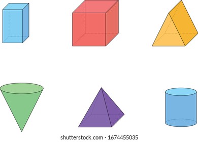 Cuboid, Cube, Prism, Cone, Pyramid, Cylinder.