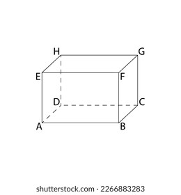 Rechteckiges, würfeliges Prisma, rechteckiger Parallele oder orthogonaler Parallele, sechseckiges ABCDEFGH einzeln auf weißem Hintergrund. Vektorgrafik.