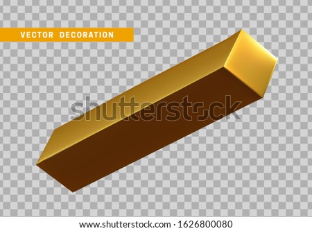 Cuboid is three-dimensional geometric shape isolated with gold color. 3d objects golden block. vector illustration.