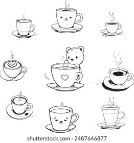 Una colección de cachorros con una temática de café