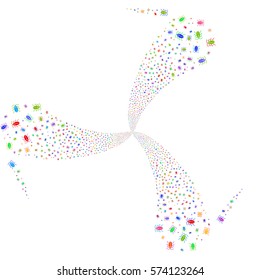 Cucaracha fireworks swirl rotation. Vector illustration style is flat bright multicolored iconic symbols on a white background. Object twirl constructed from random icons.