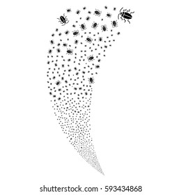 Cucaracha random fireworks stream. Vector illustration style is flat black iconic symbols on a white background. Object fountain constructed from scattered pictograms.