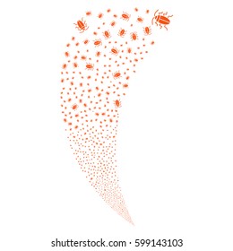 Cucaracha random fireworks stream. Vector illustration style is flat orange iconic symbols on a white background. Object fountain done from scattered design elements.