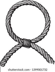 Cuckold Knot is a loop made in a rope by crossing the two parts and seizing them together, vintage line drawing or engraving illustration.