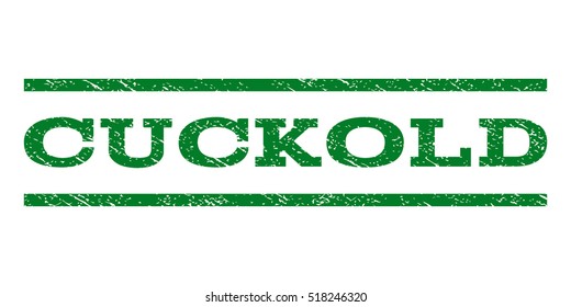 Cuckold watermark stamp. Text tag between horizontal parallel lines with grunge design style. Rubber seal stamp with dirty texture. Vector green color ink imprint on a white background.