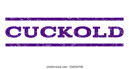 Cuckold watermark stamp. Text tag between horizontal parallel lines with grunge design style. Rubber seal stamp with dirty texture. Vector indigo blue color ink imprint on a white background.