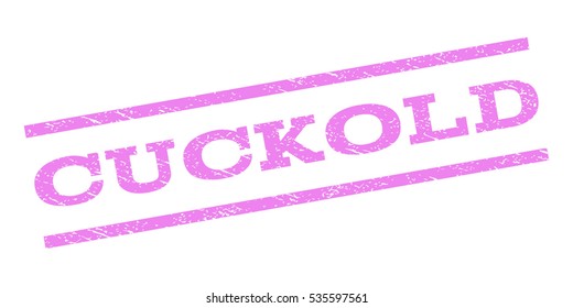 Cuckold watermark stamp. Text tag between parallel lines with grunge design style. Rubber seal stamp with dust texture. Vector violet color ink imprint on a white background.