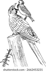Kuckucksvogel und seine Adoptiveltern